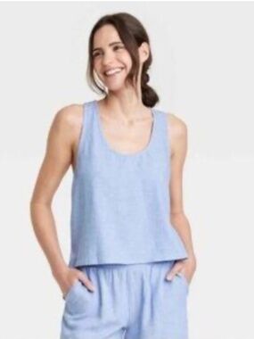 Stars Above Linen Blend Pale Blue Tank & Shorts Pajama Set